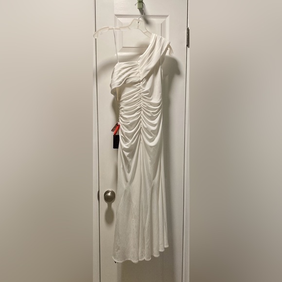 MAC DUGGAL RUCHED OFF-THE-SHOULDER MIDI DRESS NWT 0 - Picture 6 of 8